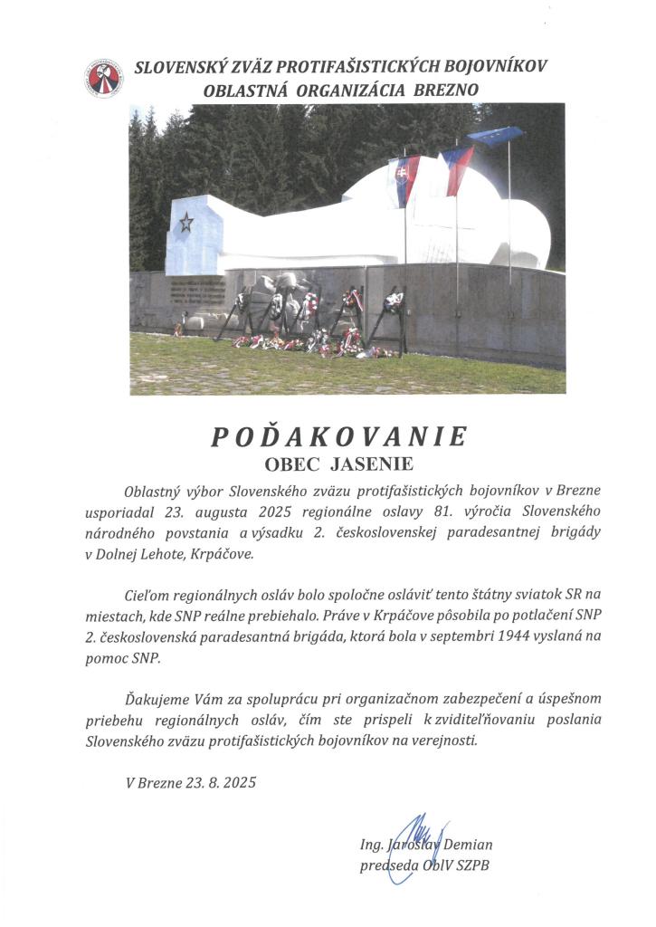 POĎAKOVANIE