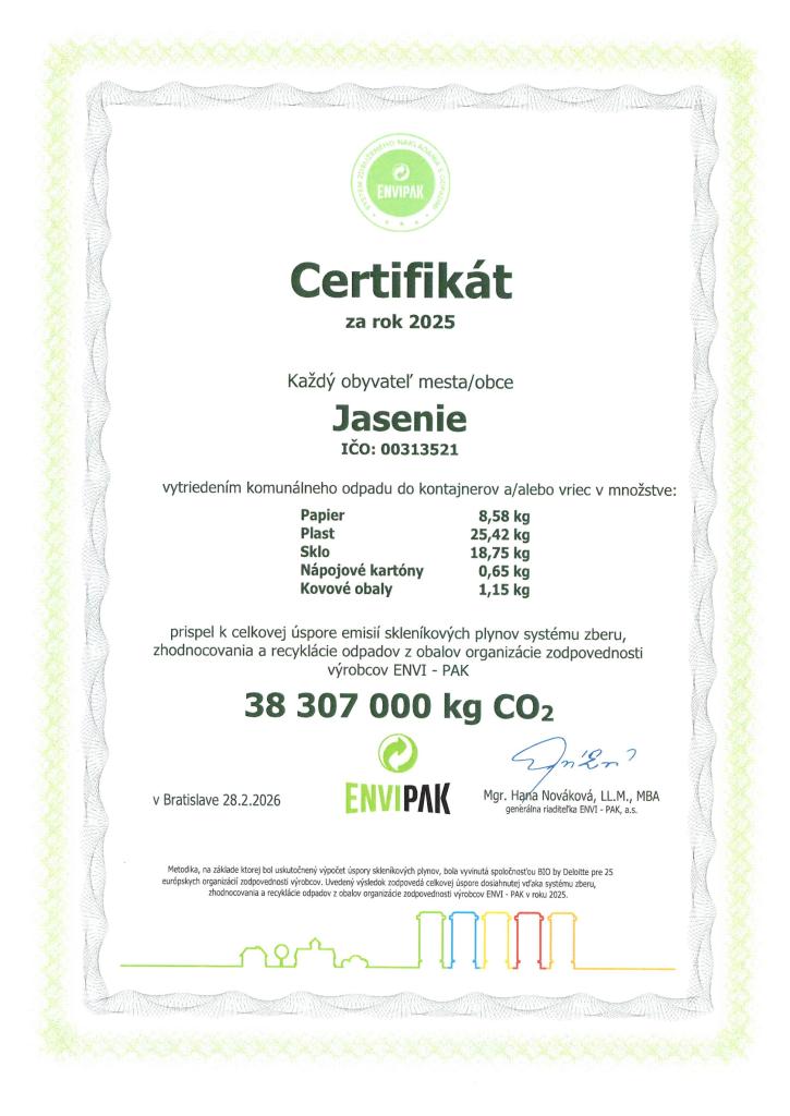 Certifikát za rok 2025